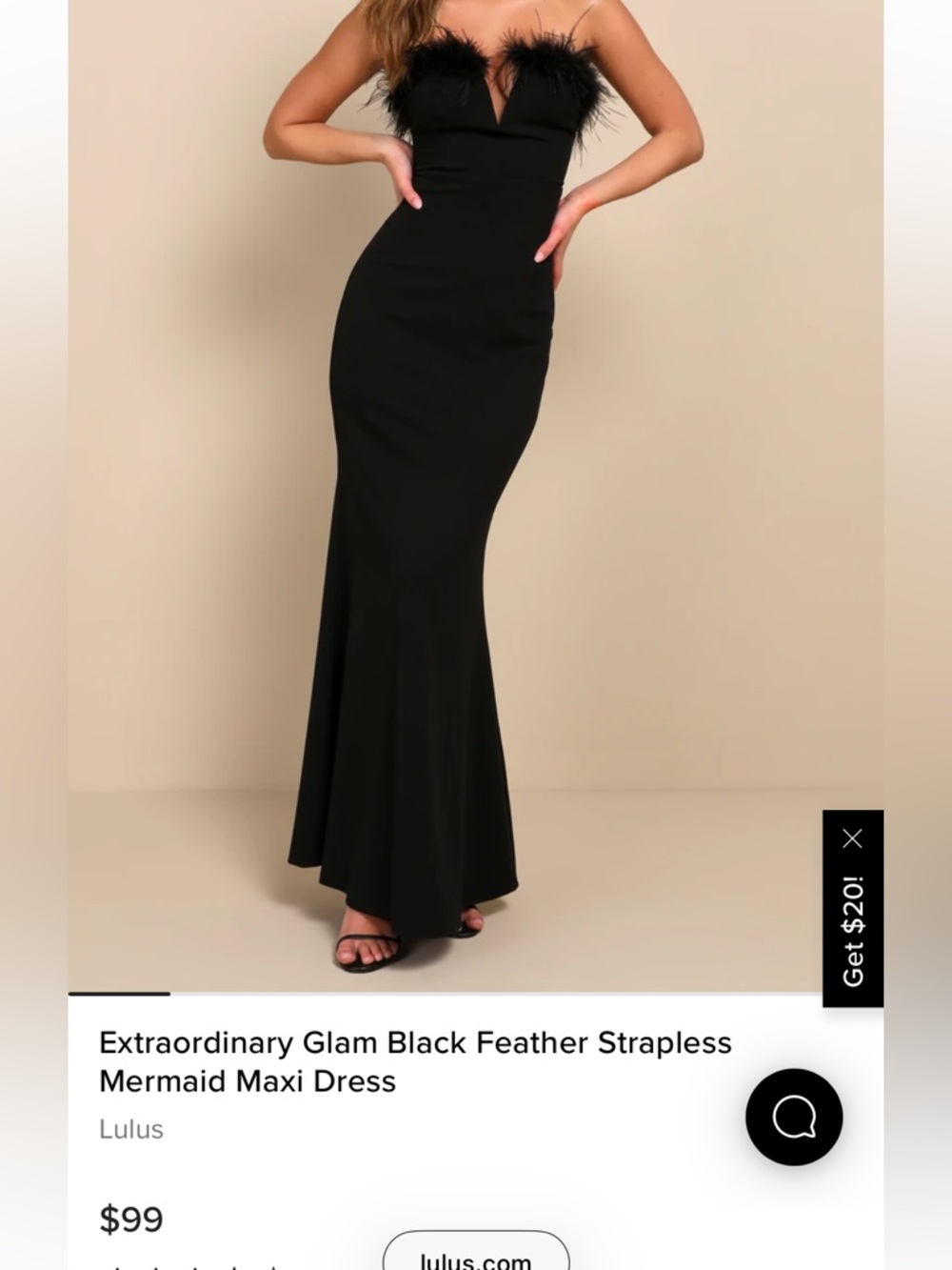 Lulus Black Strapless Feather Trim Mermaid Maxi Dress